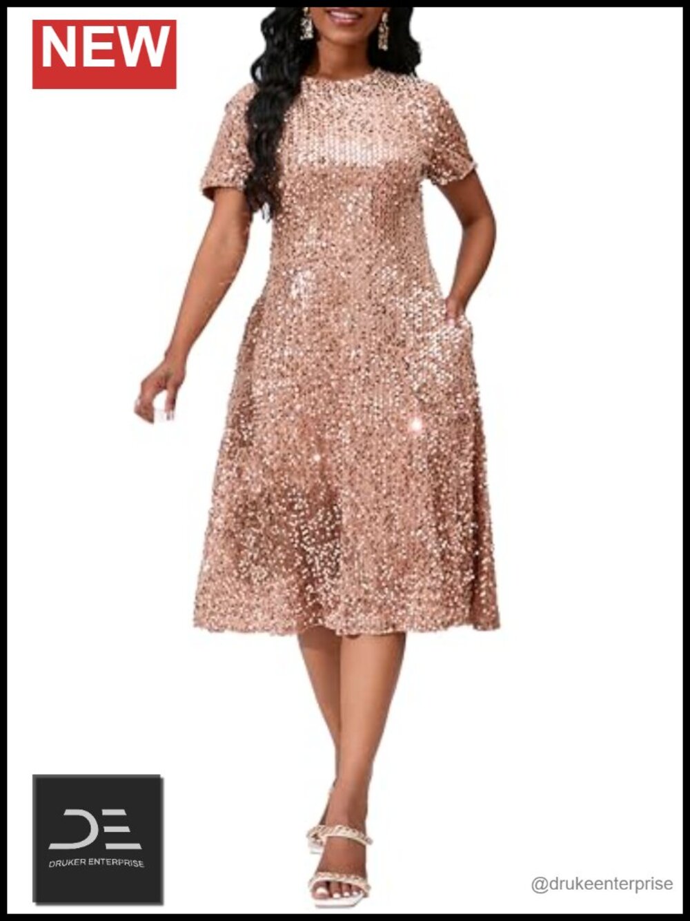 Sequin Maxi A-line Dress Glitter Short Sleeve Sparkly Party